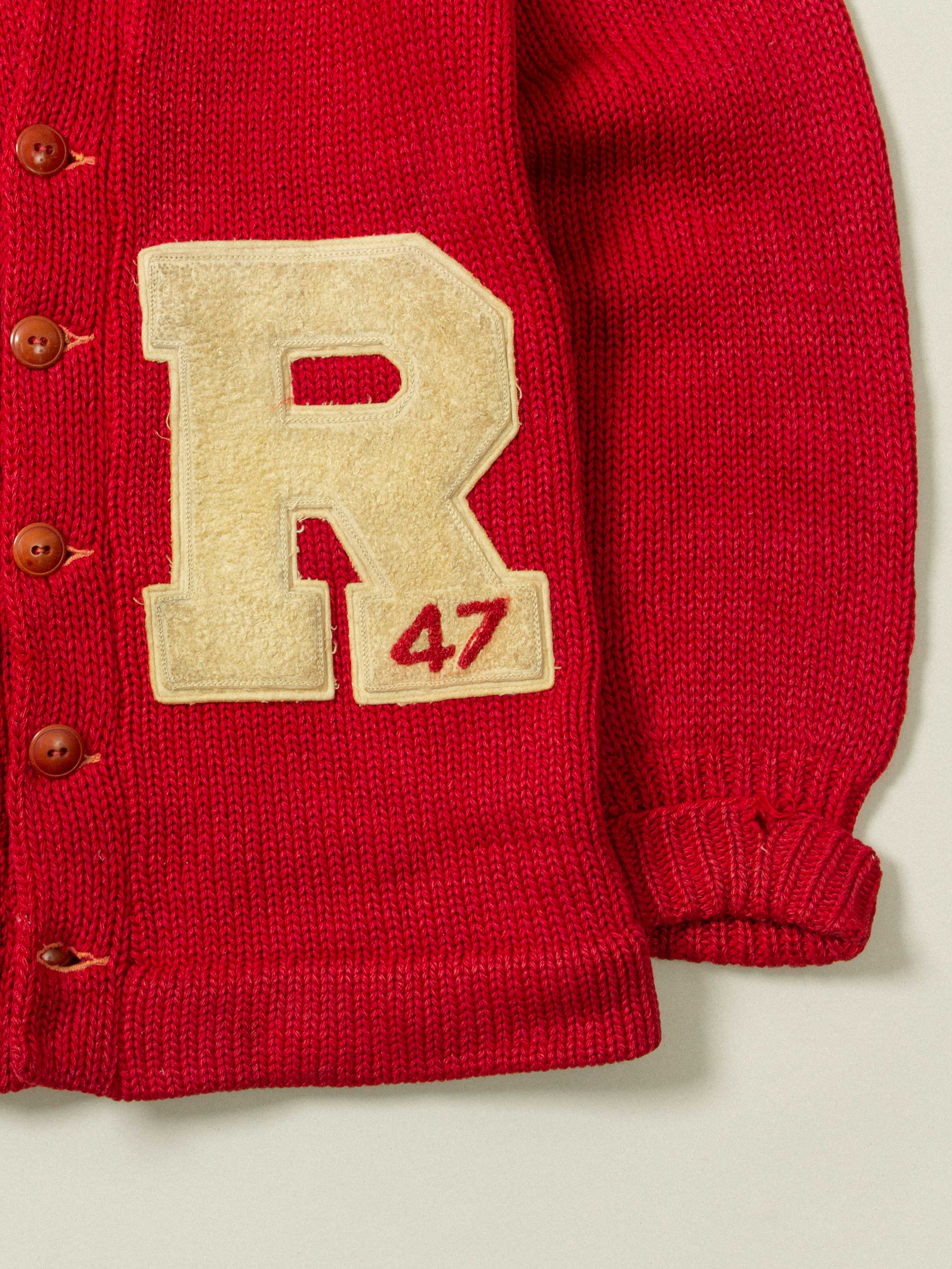 Vtg 1940s Letterman Wool Knit Cardigan (S) - Image 6