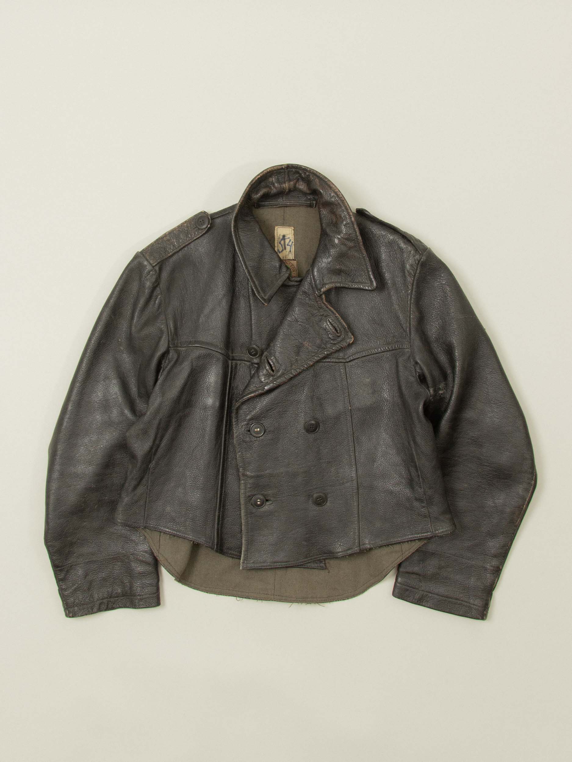 Vtg Rare 1940s Swedish Army Fringed Leather Jacket (M/L)