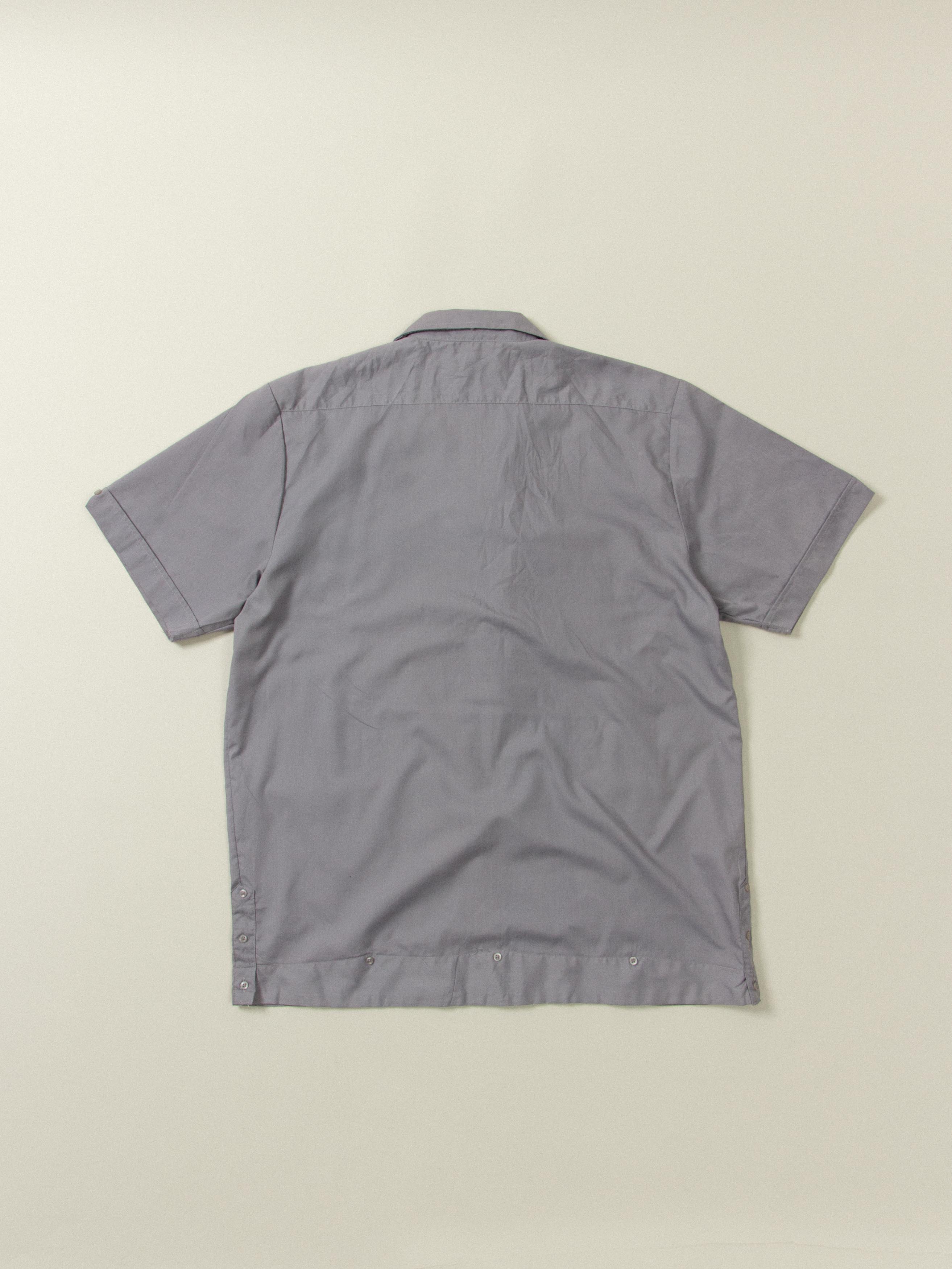 Vtg Short Sleeve Grey Cuban Shirt (XL) - Image 6